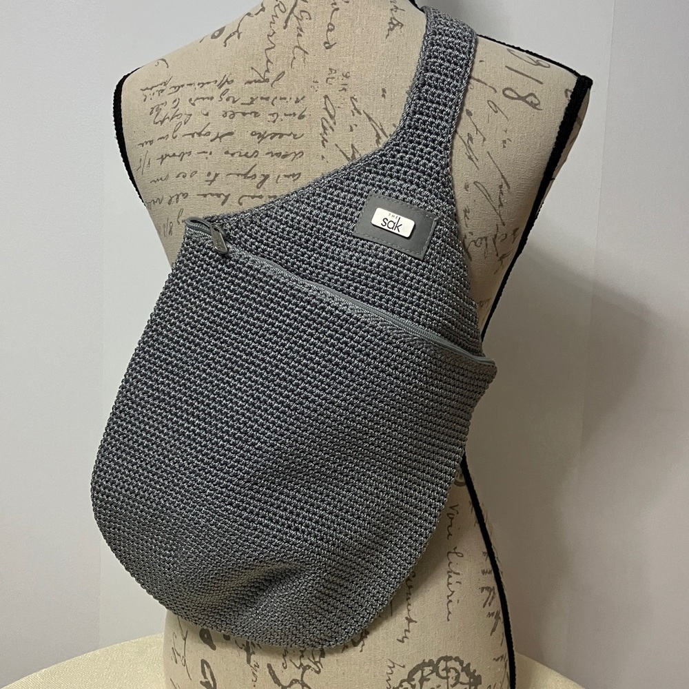 The Sak Gray Crochet Crossbody Sling Bag
